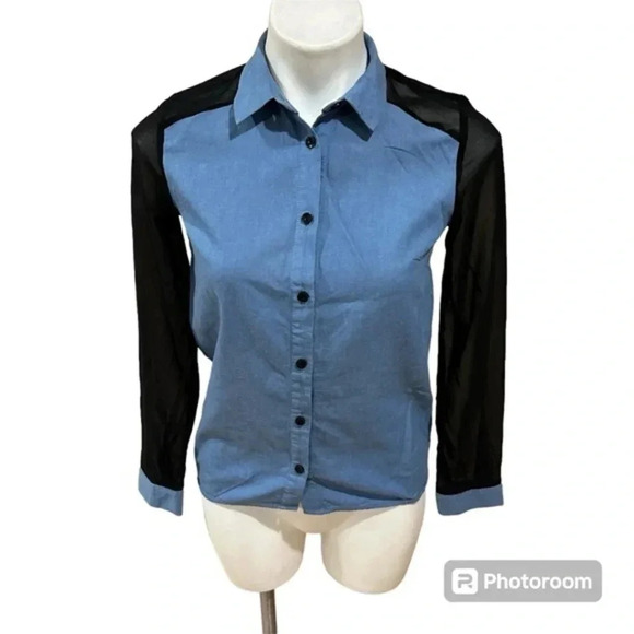 H&M Half demin half chiffon Blouse - Picture 1 of 10